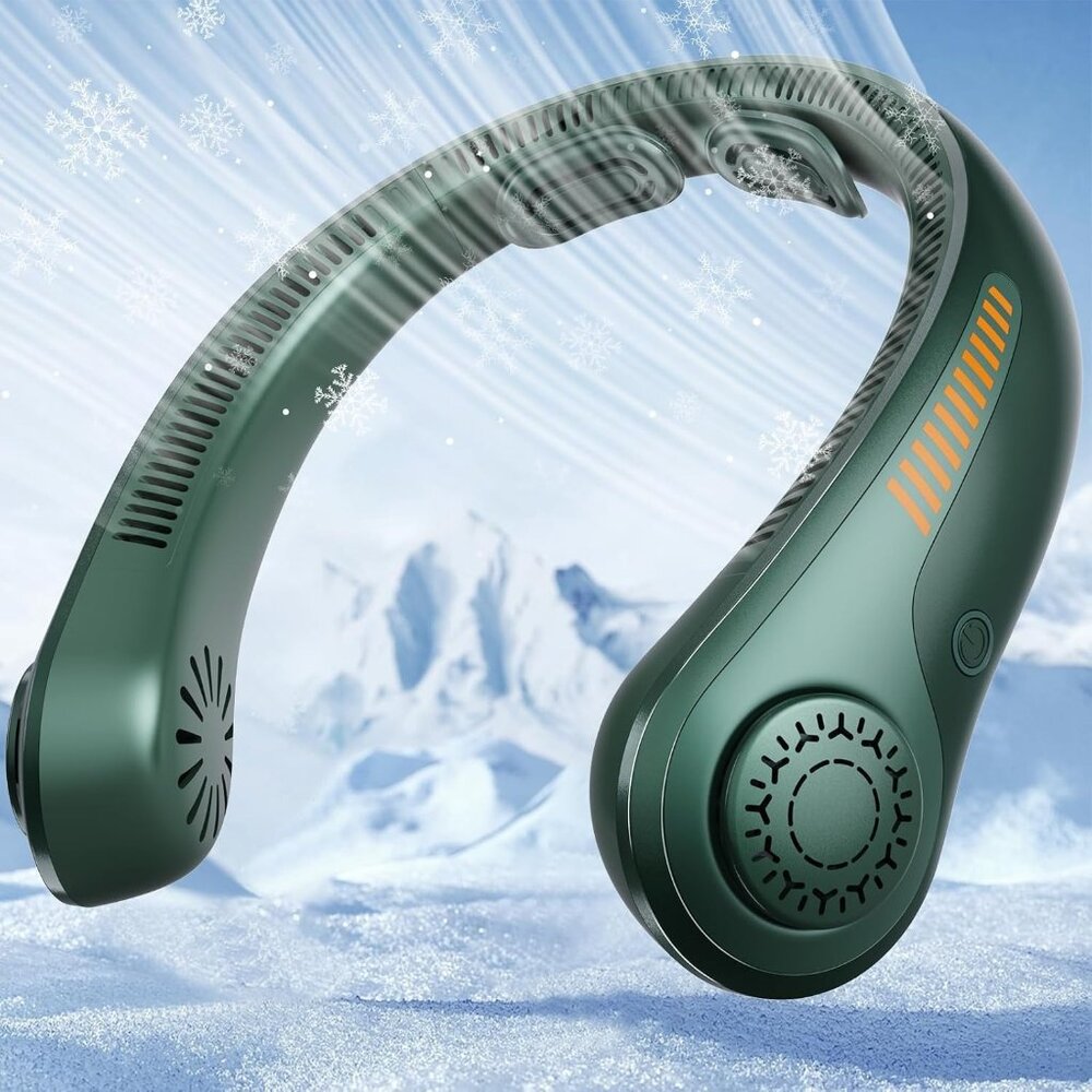 Personal Neck Fan Rechargeable Lightweight 5-Speed Cooling Quiet Green